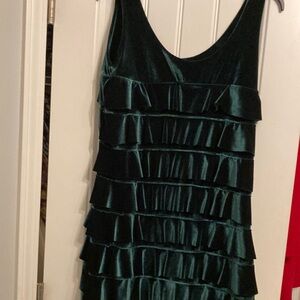 Velvet Ruffle Dress in Dark Green